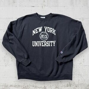 New York University NYU Champion Authentic Crewneck Black Sweatshirt XL